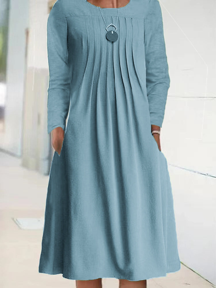 Women Half Sleeve V-neck Solid Color Dress