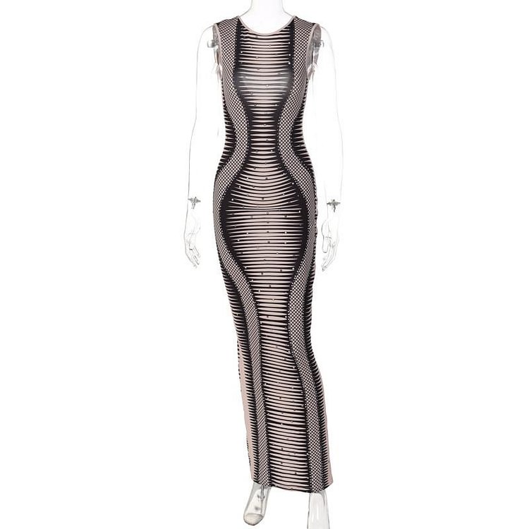Promsstyle Scoop neck sleeveless printing fitted maxi party dress Prom Dress 2023