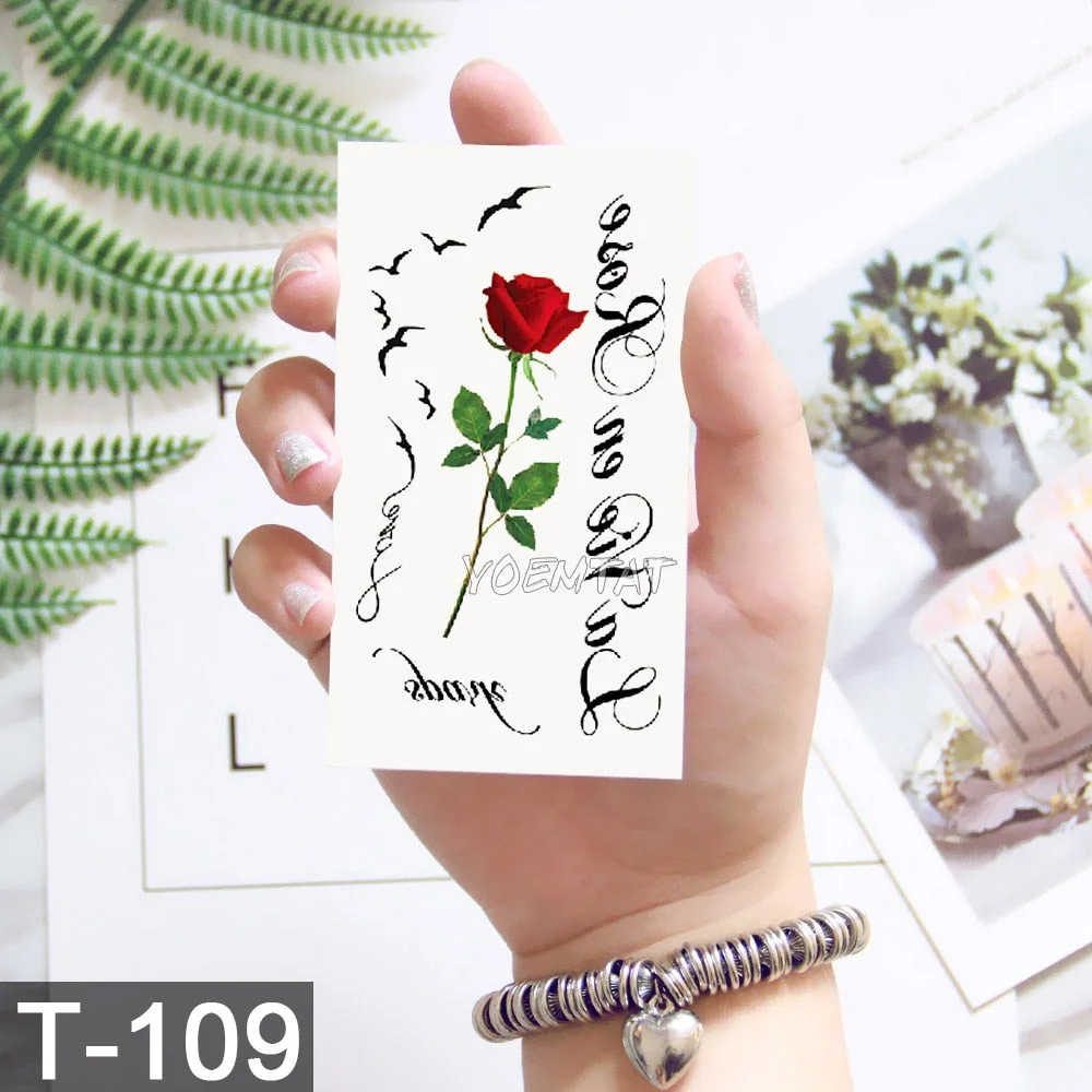 Waterproof Temporary Tattoo Sticker Rose Flower Bow Colorful Feather Planet Flash Little Tatoo Girl Cute Body Art Fake Tatto Man