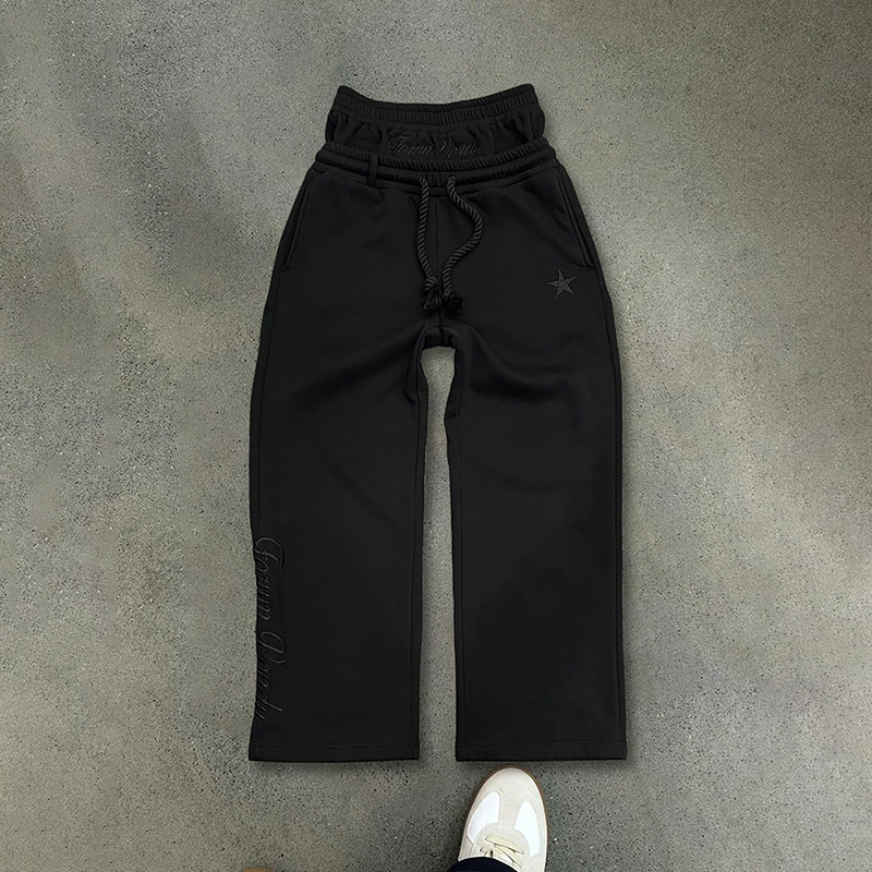 Hiphop Double Waistband Design With Star Embroidery Sweatpants