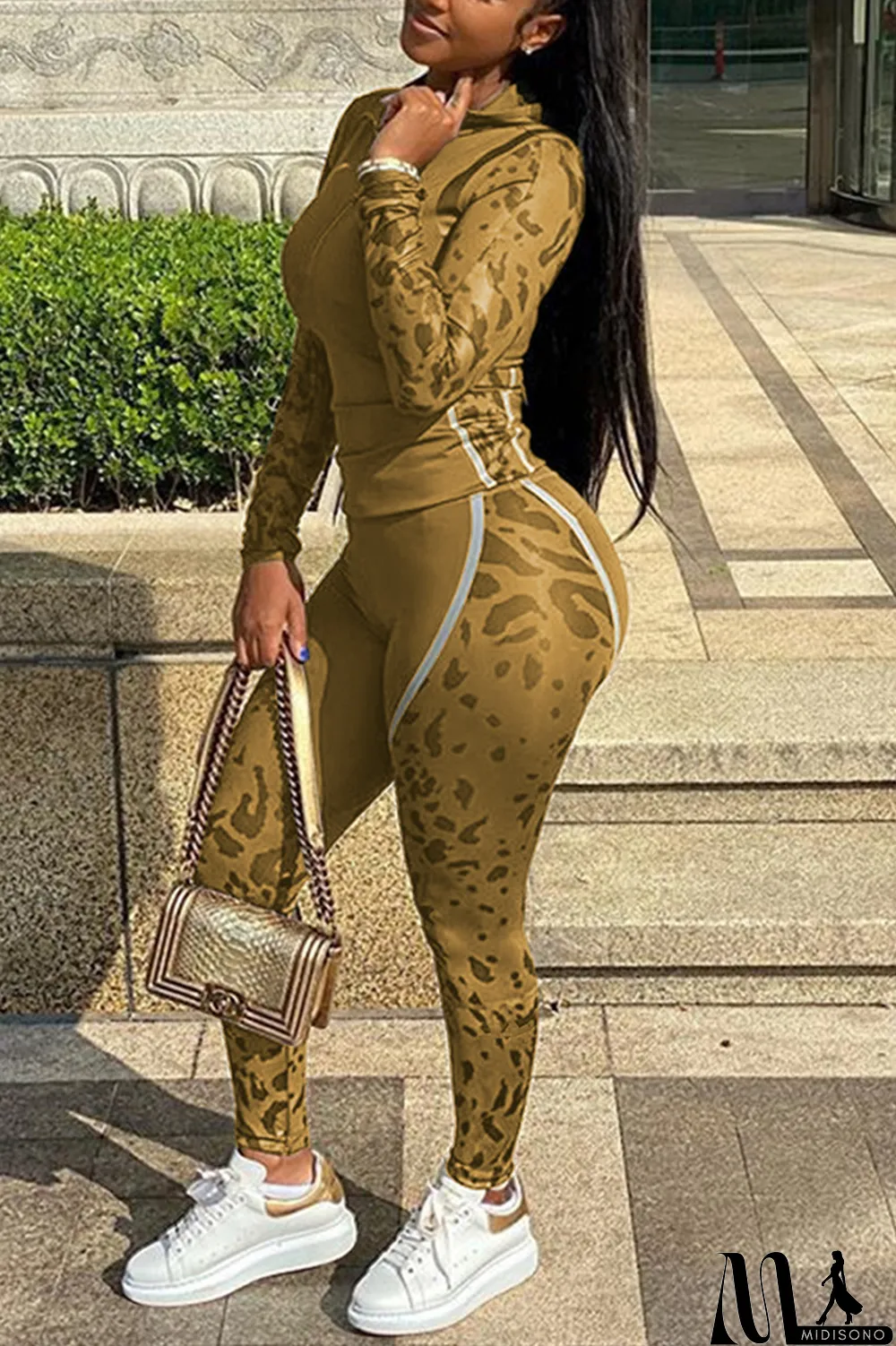 MidiSono - Blue Casual Print Split Joint Hooded Collar Long Sleeve Two Pieces