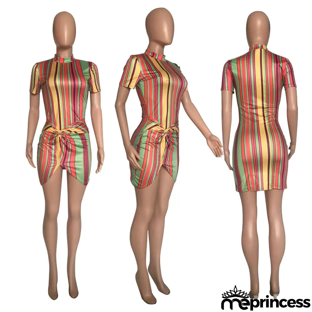 Sexy Striped Short Sleeve Mini Dress