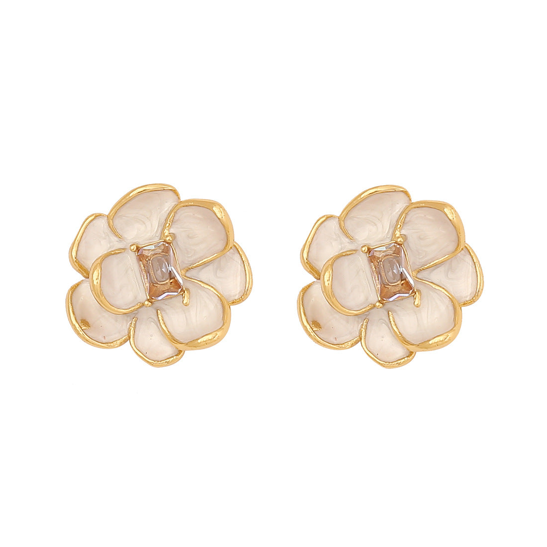 Retro Oil Drop Flower Earrings Stainless Steel Earrings E570