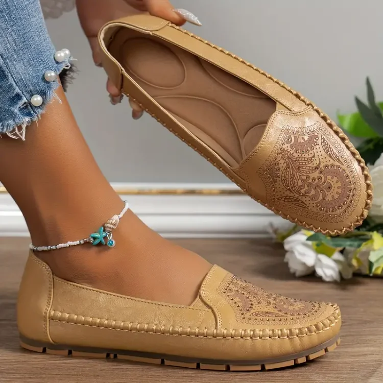 Womens Retro Crystal Flat Shoes
