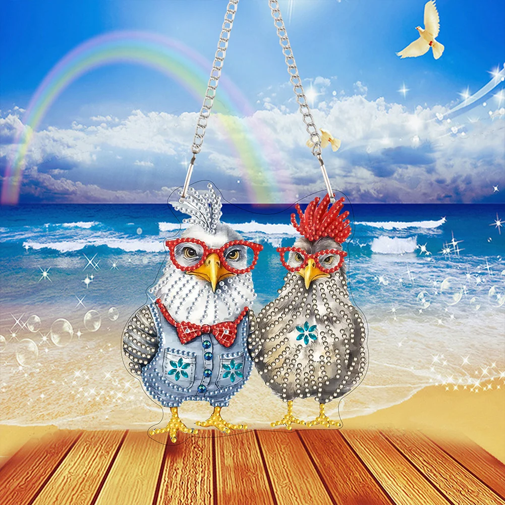 DIY Chicken Acrylic Special Shape 5D DIY Diamond Painting Dots Pendant for Home Decor(15*15cm)