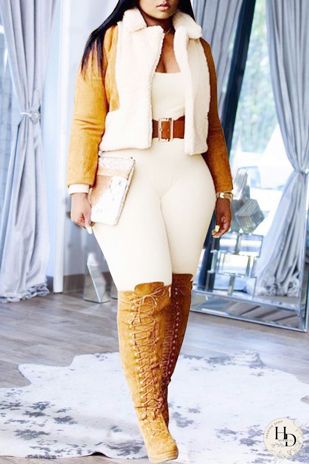 Black Celebrities Solid Patchwork Turndown Collar Outerwear