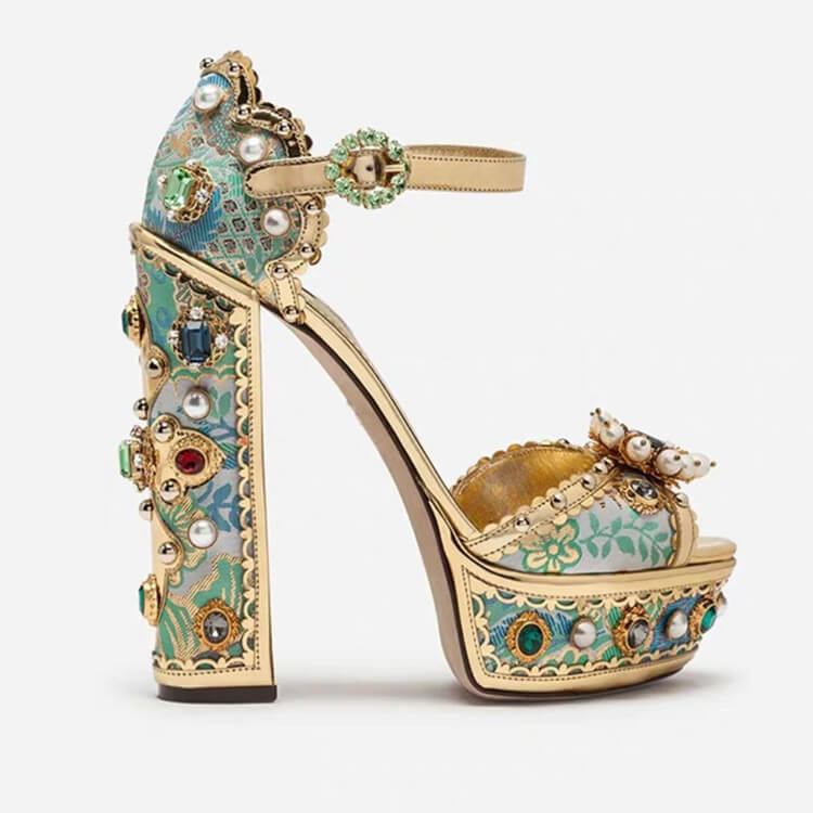 VCSHOES Peep Toe Platform Rhinestone Sandals