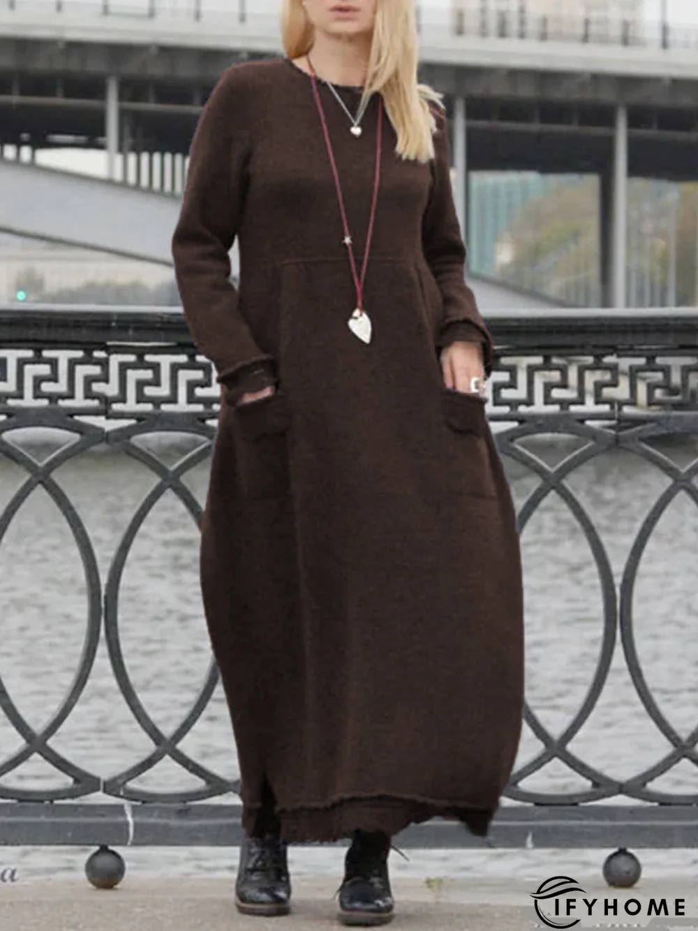 Plain Cotton Long Sleeve Dress | IFYHOME