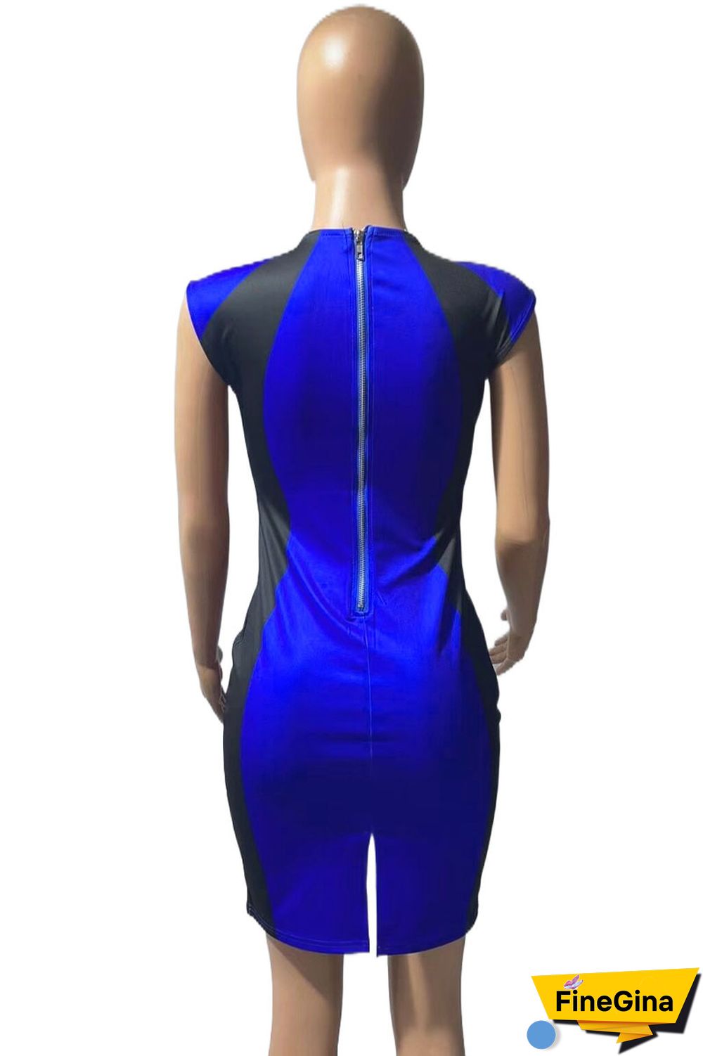 Black khaki Elegant Color Lump Slit Contrast O Neck One Step Skirt Dresses