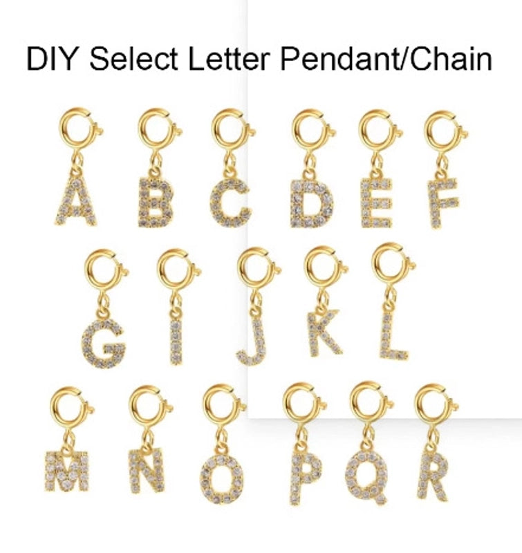 1 Piece 15-18mm 304 Stainless Steel Copper Zircon Letter Pendant Chain Jewelry Accessories