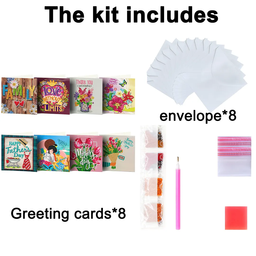 8PCS Fathers Day Mothers Day DIY Diamond Painting Greeting Card Kits with Envelopes Diamond Art Greeting Cards Diamond Art Cards Kits for Adults DIY Crafts Family Friend Gifts