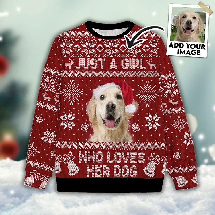 Custom Pet Unisex Sweater All Over Print Just A Girl Who Loves Dog Red Color
