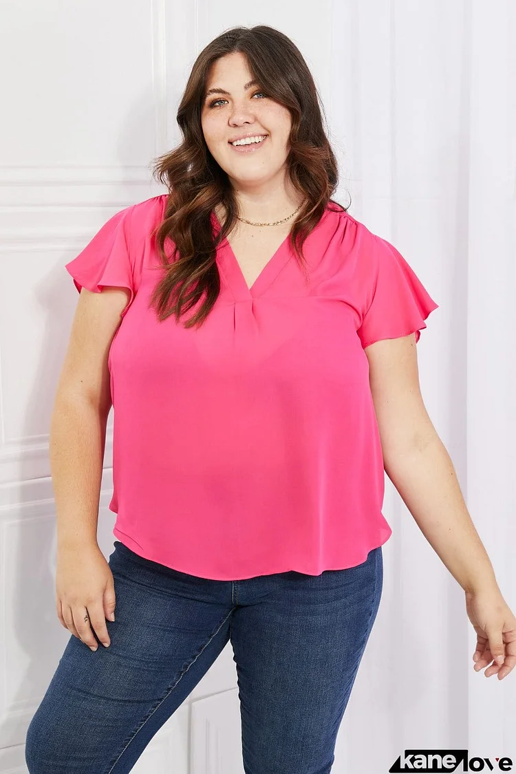 Sew In Love Just For You Full Size Short Ruffled sleeve length Top in Hot Pink