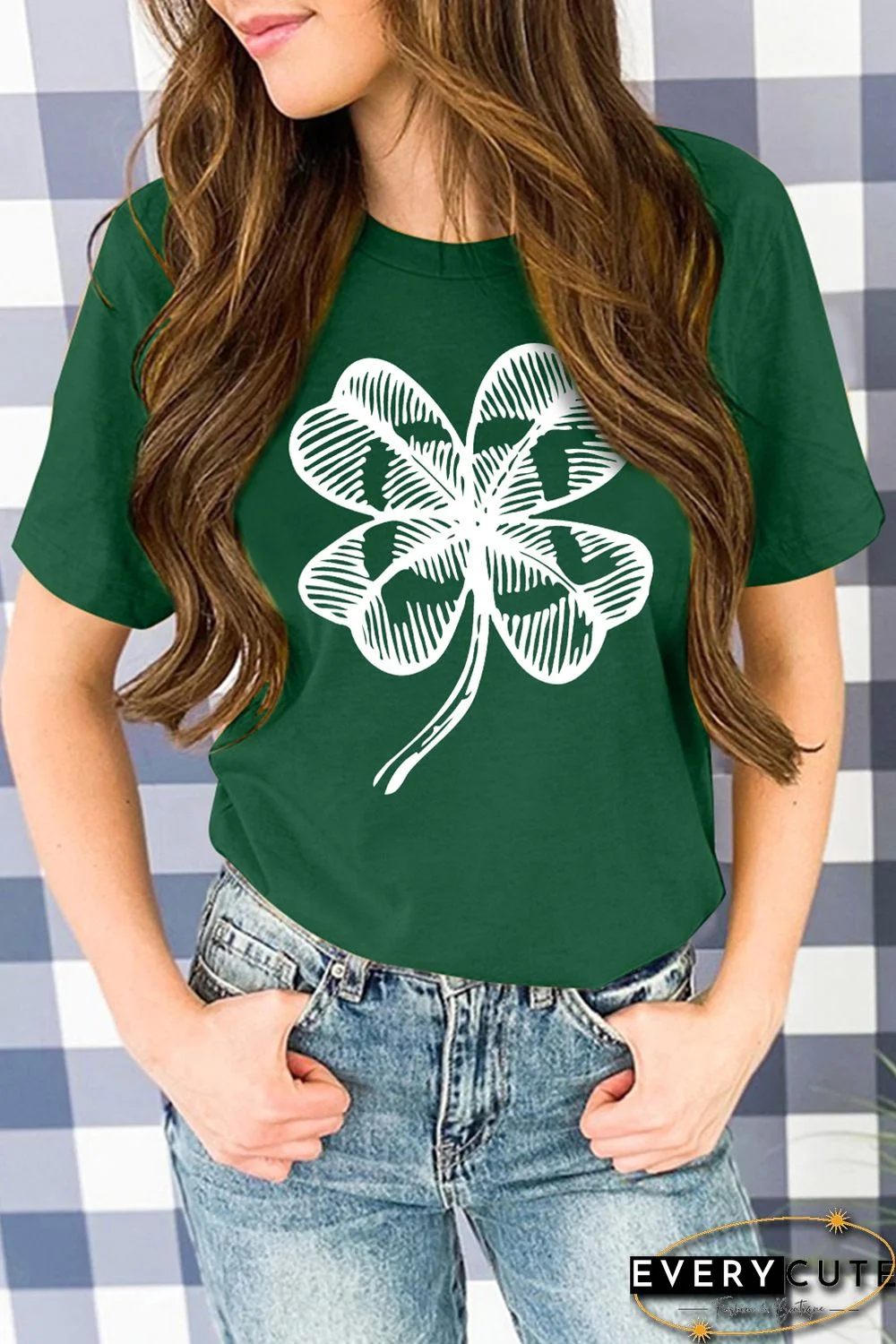 Green St. Patrick Clover Graphic Print Crew Neck T Shirt