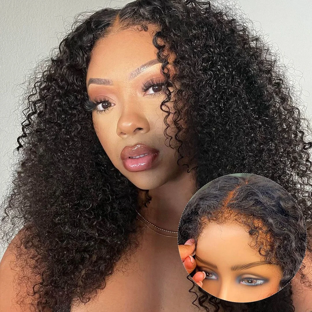 4C Edges Hairline Deep Curly Hair 13×4 Skin Melted HD Lace Front Wig