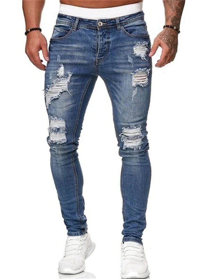 Men's Jeans Tapered pants Trousers Distressed Jeans Ripped Jeans Pocket Ripped Comfort Daily Going out Streetwear Classic Black Blue Stretchy