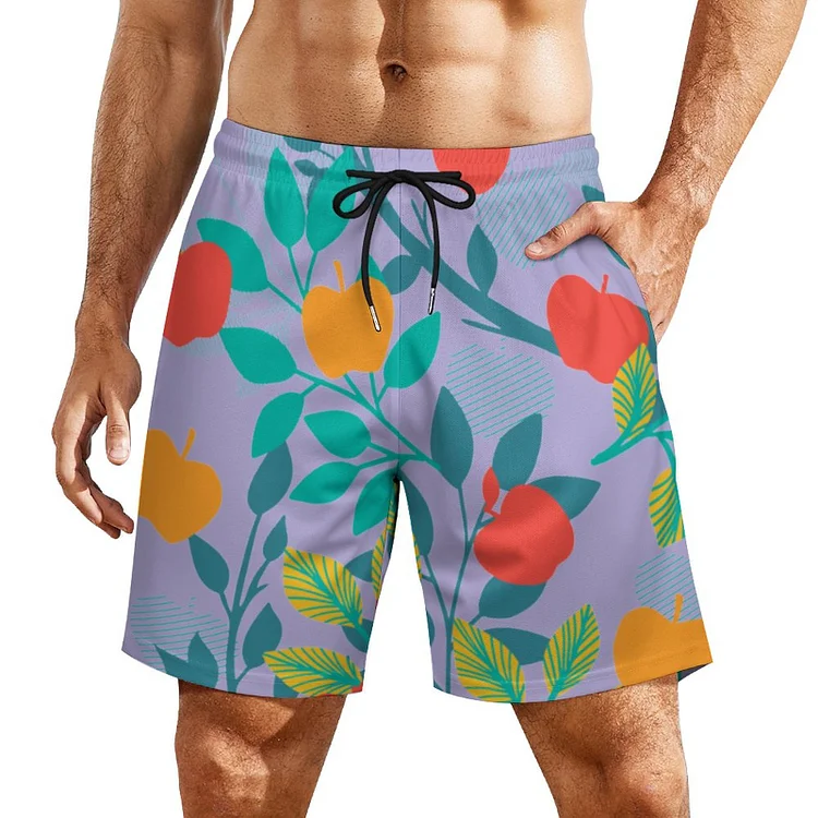 Summer Spring Red And Green Apple Fruit Men Mesh Swim Trunks Drawstring Waist Running Bathing Board Beach Shorts - Heather Prints Shirts