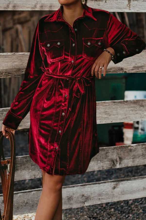 Vintage Studded Velvet Shirt Dress