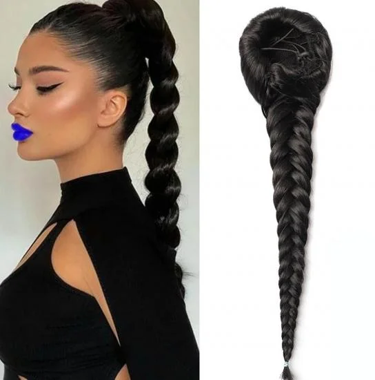  YVONNE 16inch Clip in Ponytail Extension Wrap Around Fishbone braid synthetic ponytail