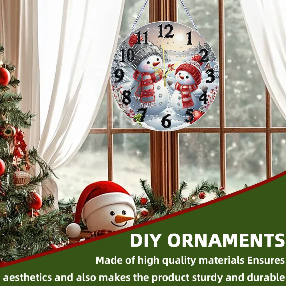 2D Flat DIY Xmas Diamond Painting Ornament with Clock Function Creative Craft