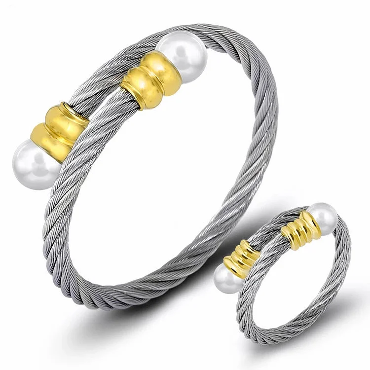 Pearl Stainless Steel Hemp Rope Bracelet