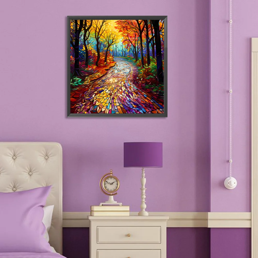 Diamond Painting - Full Round Drill - Stained Glass Maple Leaf Forest(Canvas|30*30cm)