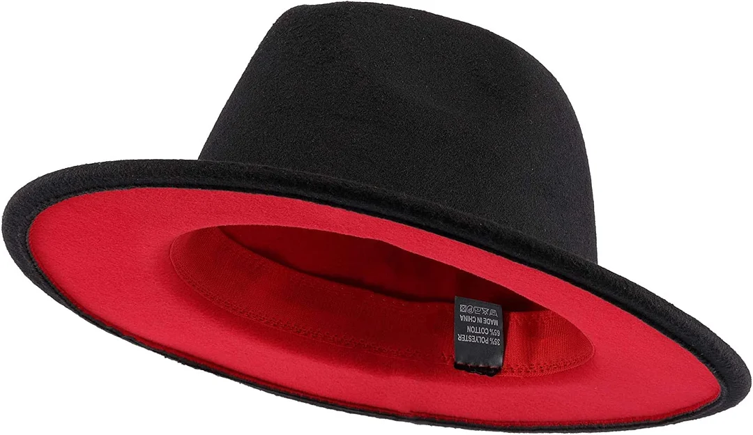 Two Tone Red Bottom Wide Brim Wool Felt Fedora Hat 