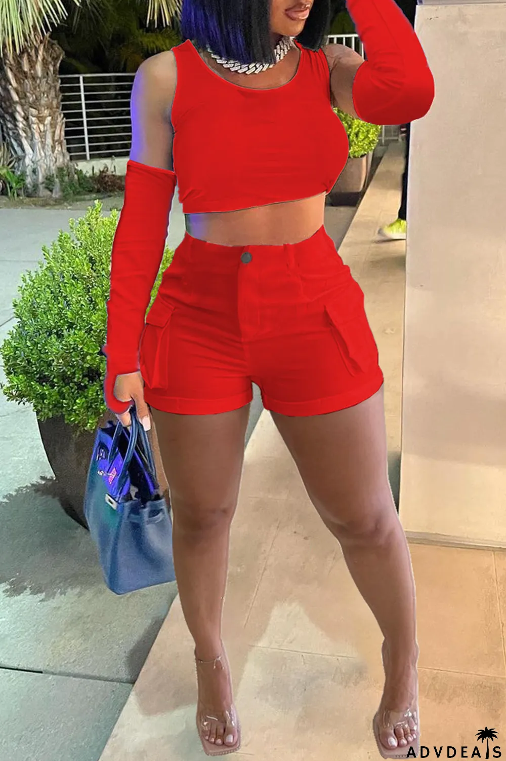 Khaki Casual Solid Basic O Neck Four Piece Set (With Sleeves)