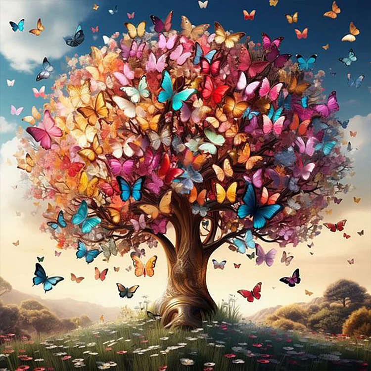 Colorful Butterfly Tree - Full Round - Diamond Painting(30*30cm)