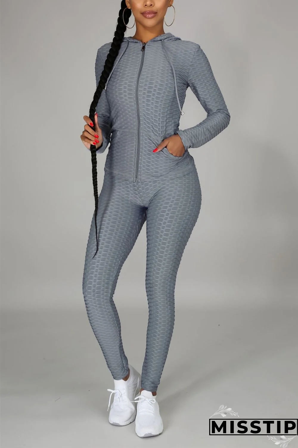 Gray Casual Sportswear Long Sleeve Hooded Collar Regular Sleeve Regular Solid Two Pieces