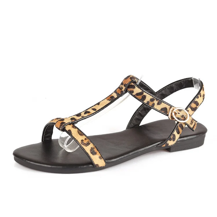 Leopard Print Flats T-strap Sandals for Girls |FSJ Shoes