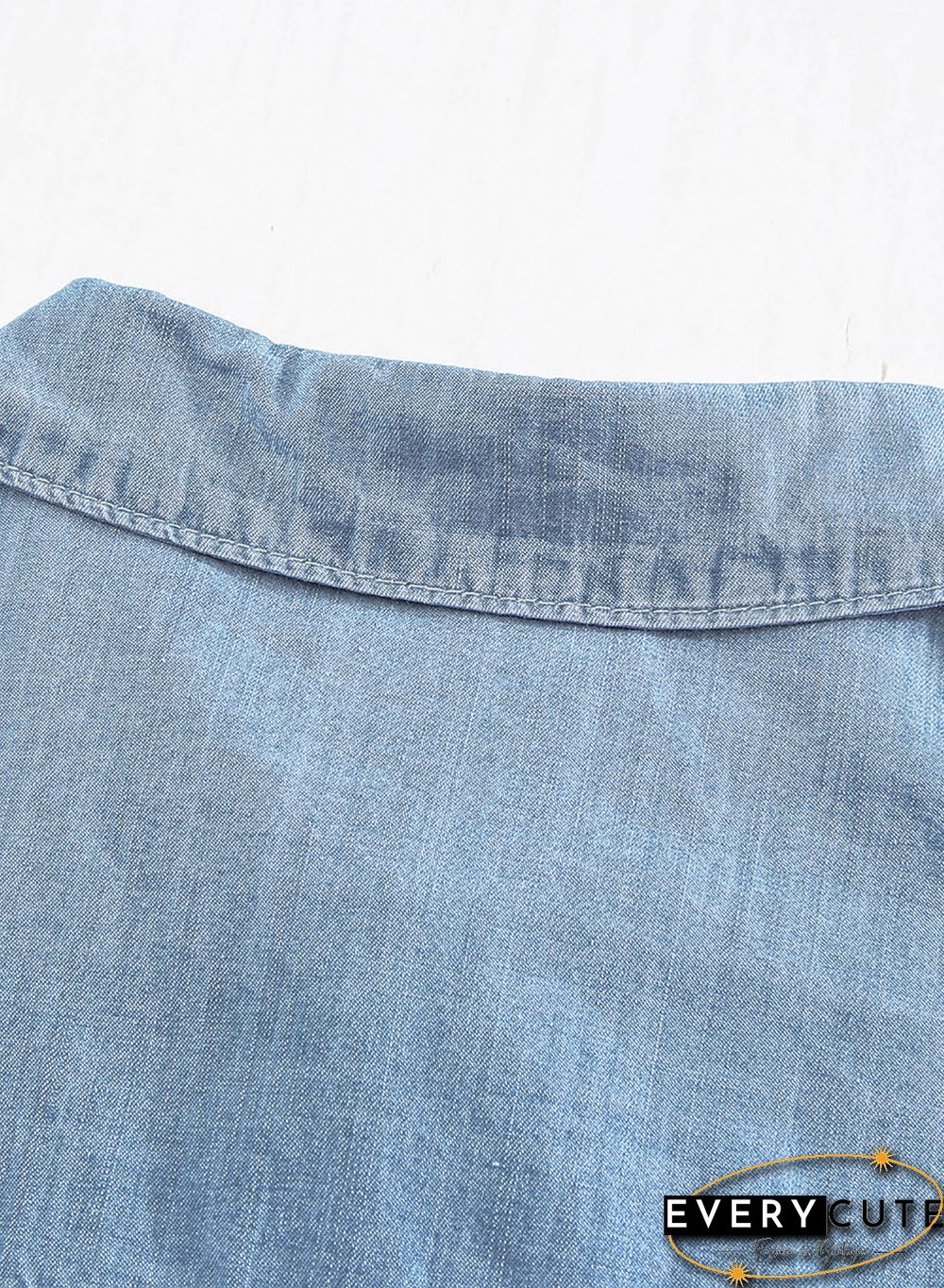 Light Blue Turn-down Collar Short Sleeve Denim Shirt