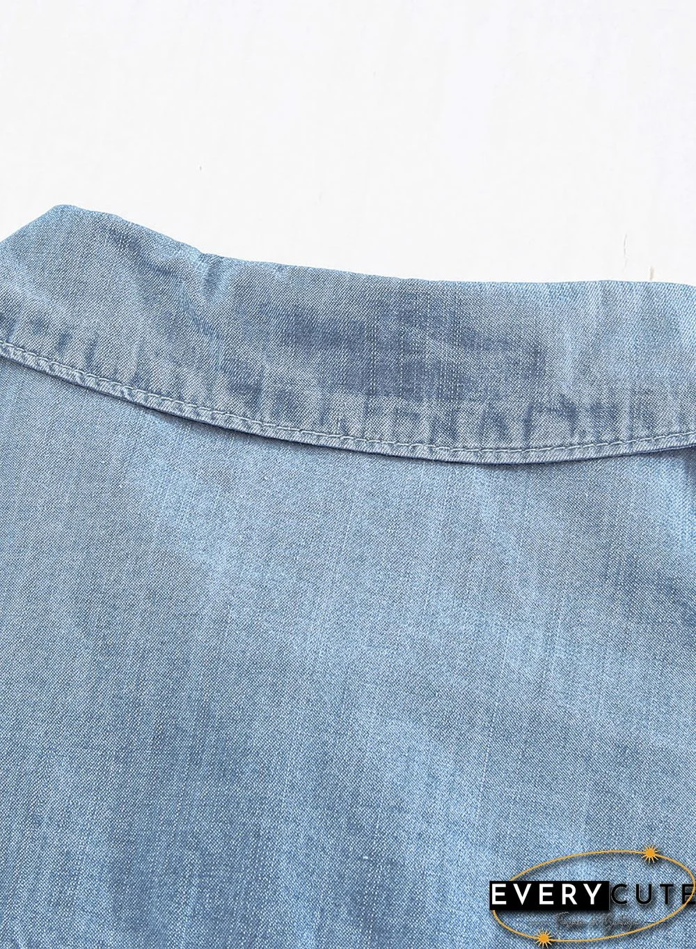 Light Blue Turn-down Collar Short Sleeve Denim Shirt