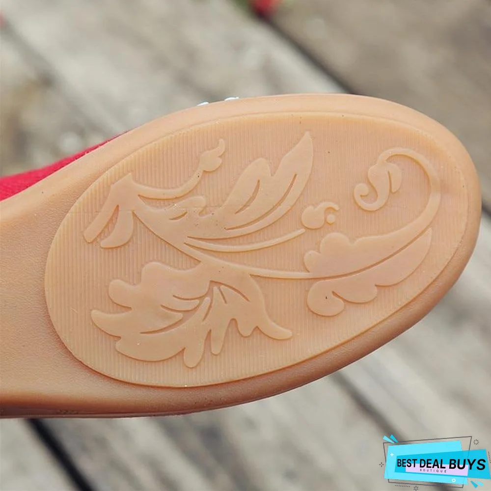 3D Flowers Women Linen Slip On Ballet Flats Breathable Fabric Shoes