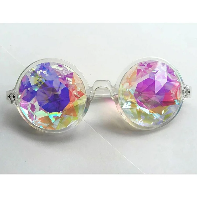 Demandernyc New Clear Round Glasses KaleidoscopeS Eyewears Crystal Lens Party Rave Music Festival Sunglasses Friend Gifts Punk Y2k