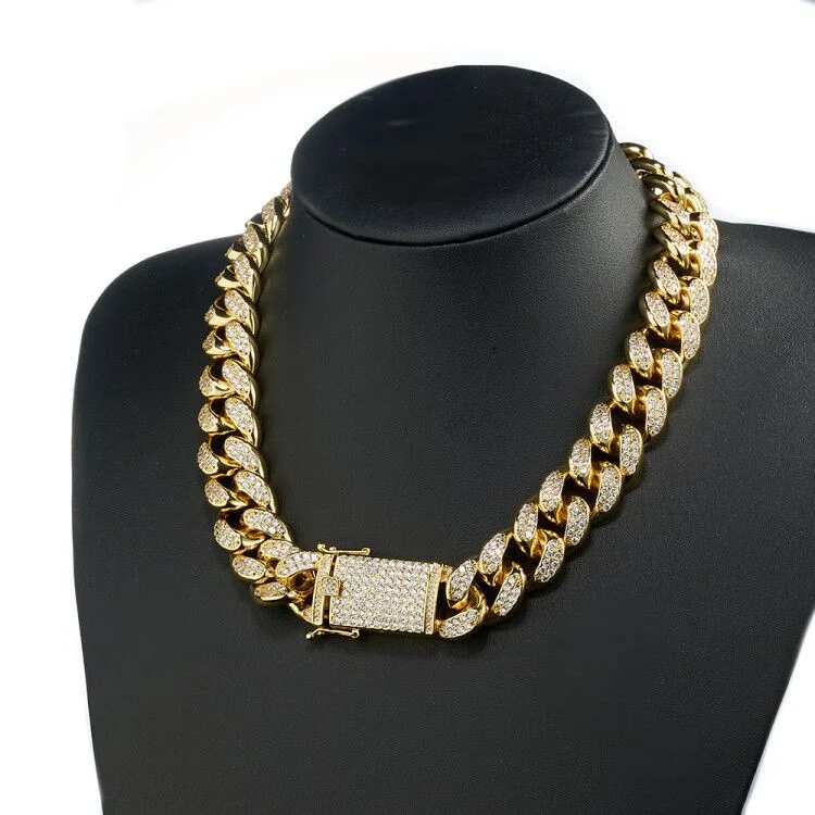 Gold Chain for Men Iced Out, 18MM Men's Gold Chain Miami Real Gold Plated/Platinum White Gold Finish Choker Necklace Bracelet,Full Cz Diamond Cut Prong Set