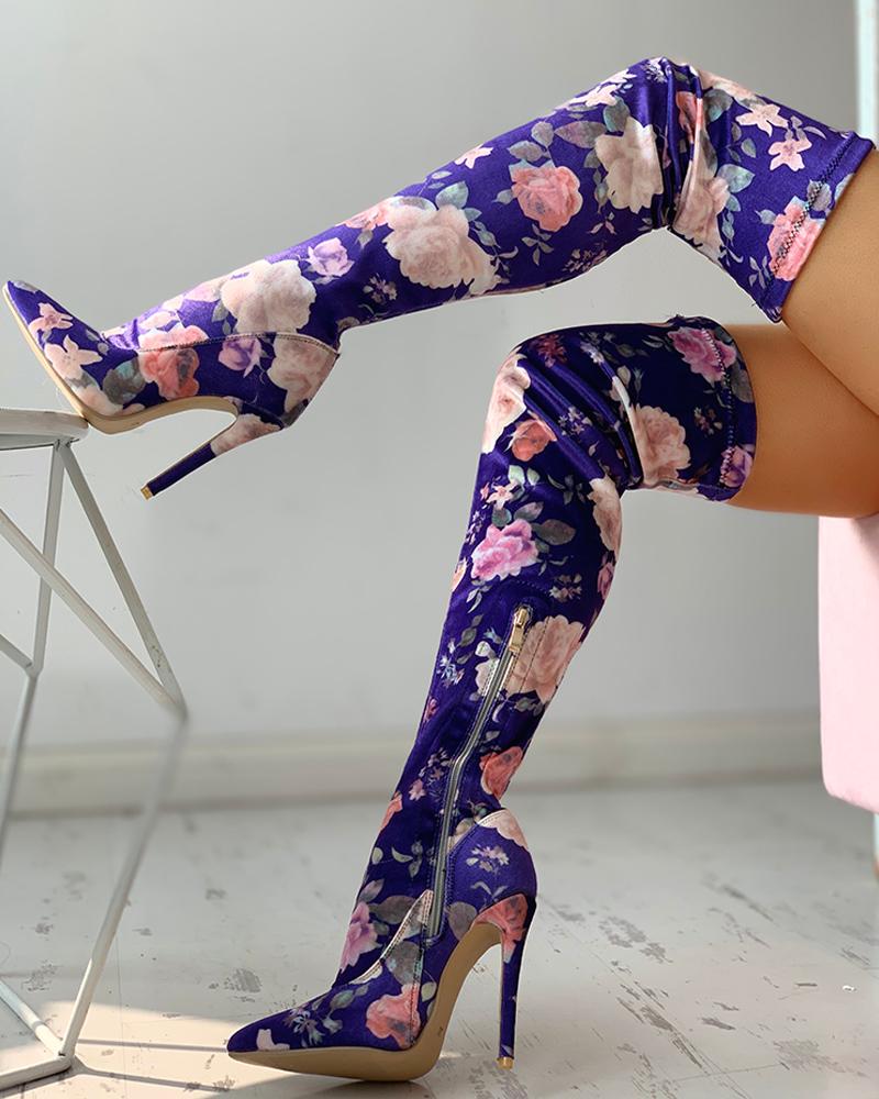 flower thigh high boots