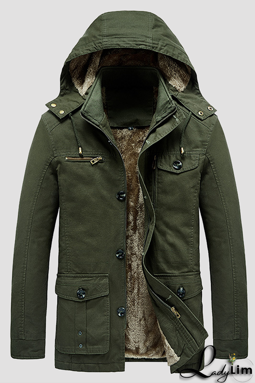 Earth Yellow Casual Solid Pocket Buckle Hooded Collar Outerwear