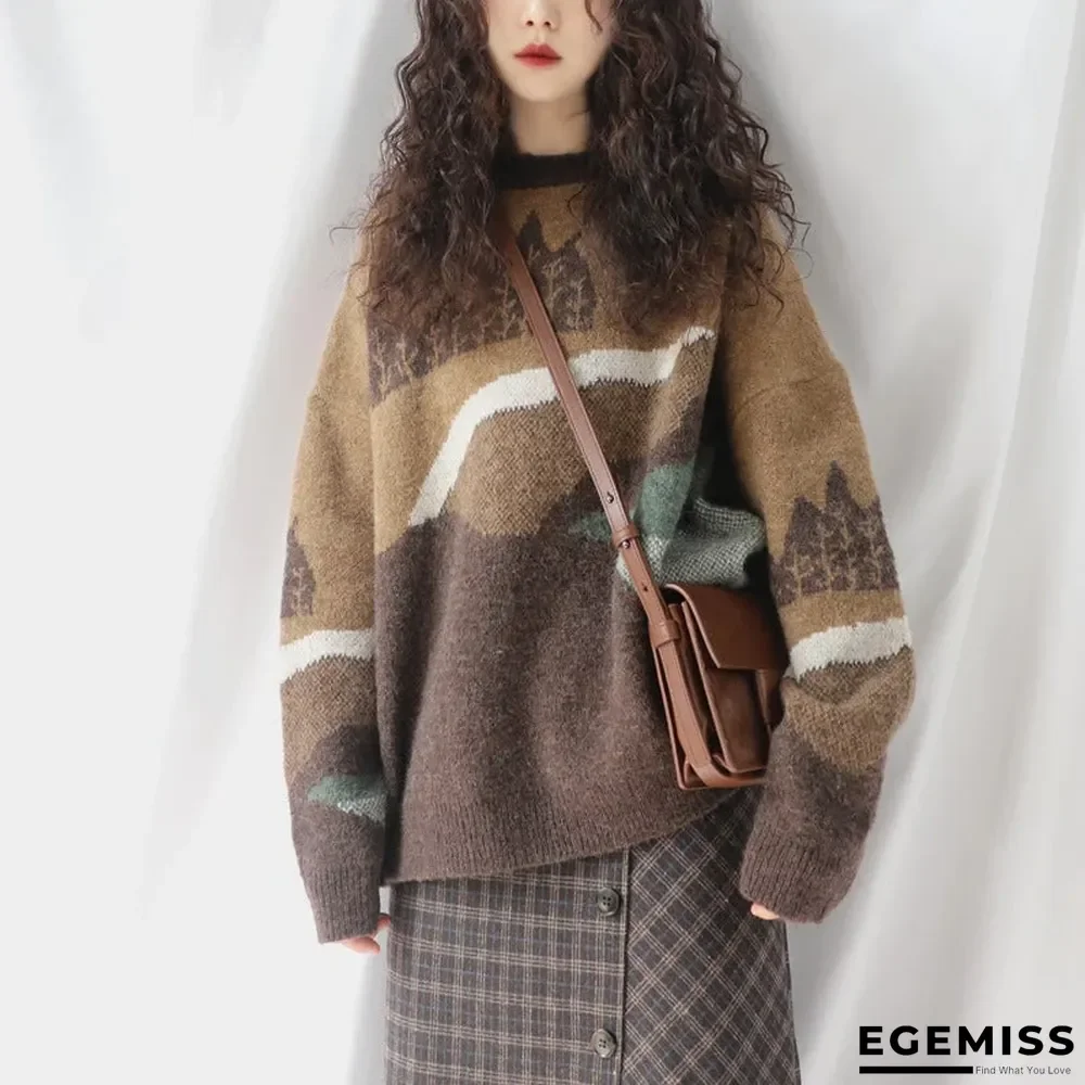 Dark Retro Pullover Loose Print Lazy Sweater | EGEMISS