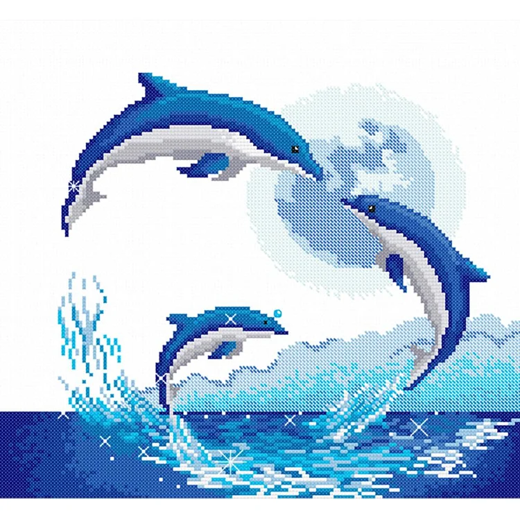 Spring-Dolphin - 11CT 3 Strands Threads Printed Cross Stitch Kit - 47x41cm(Canvas)