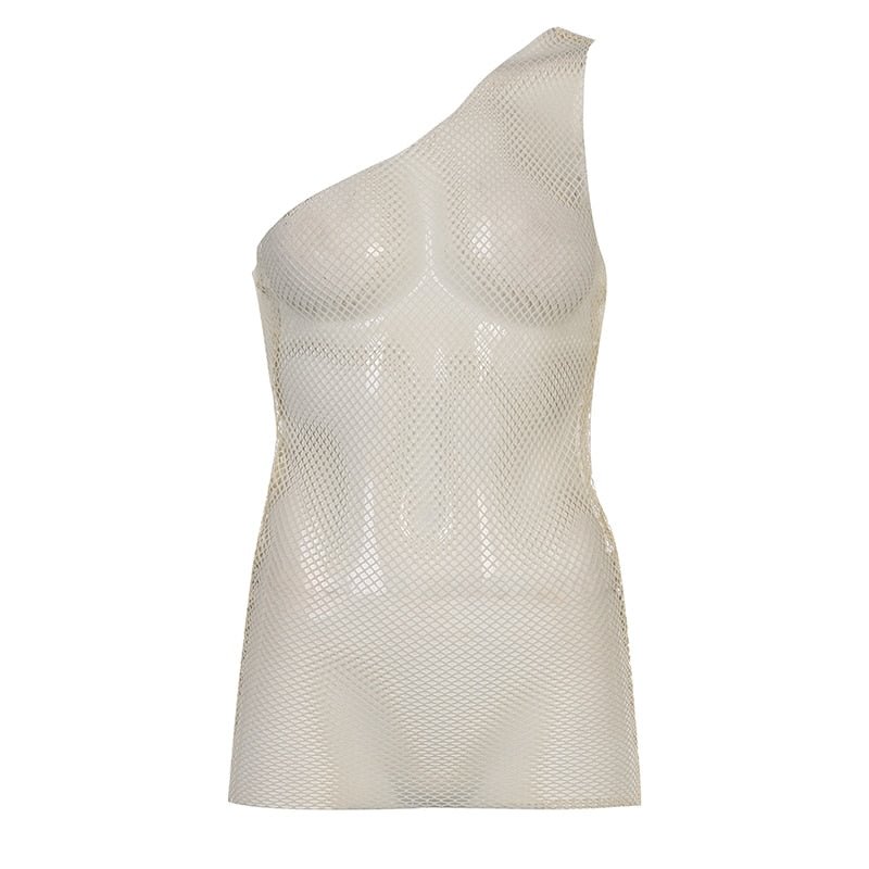 BIIKPIIK 2022 Grid Hollow Out Irregular Summer Tshirts One-shoulder Sleeveless Women Sexy Tank Tops Harajuku Fashion Streetwear