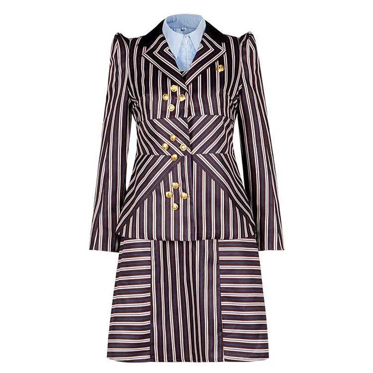 Wicked (2024) Elphaba Black Stripe Dress Jacket Set Outfits Cosplay Costume
