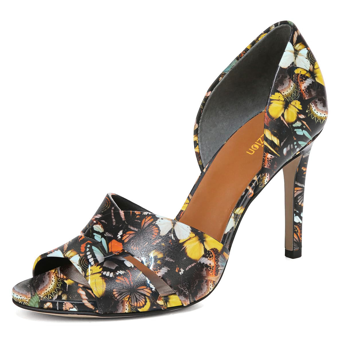 Multicolor Butterfly Printed Twist Strap Open Toe Slip-On Pumps Heels Nicepairs