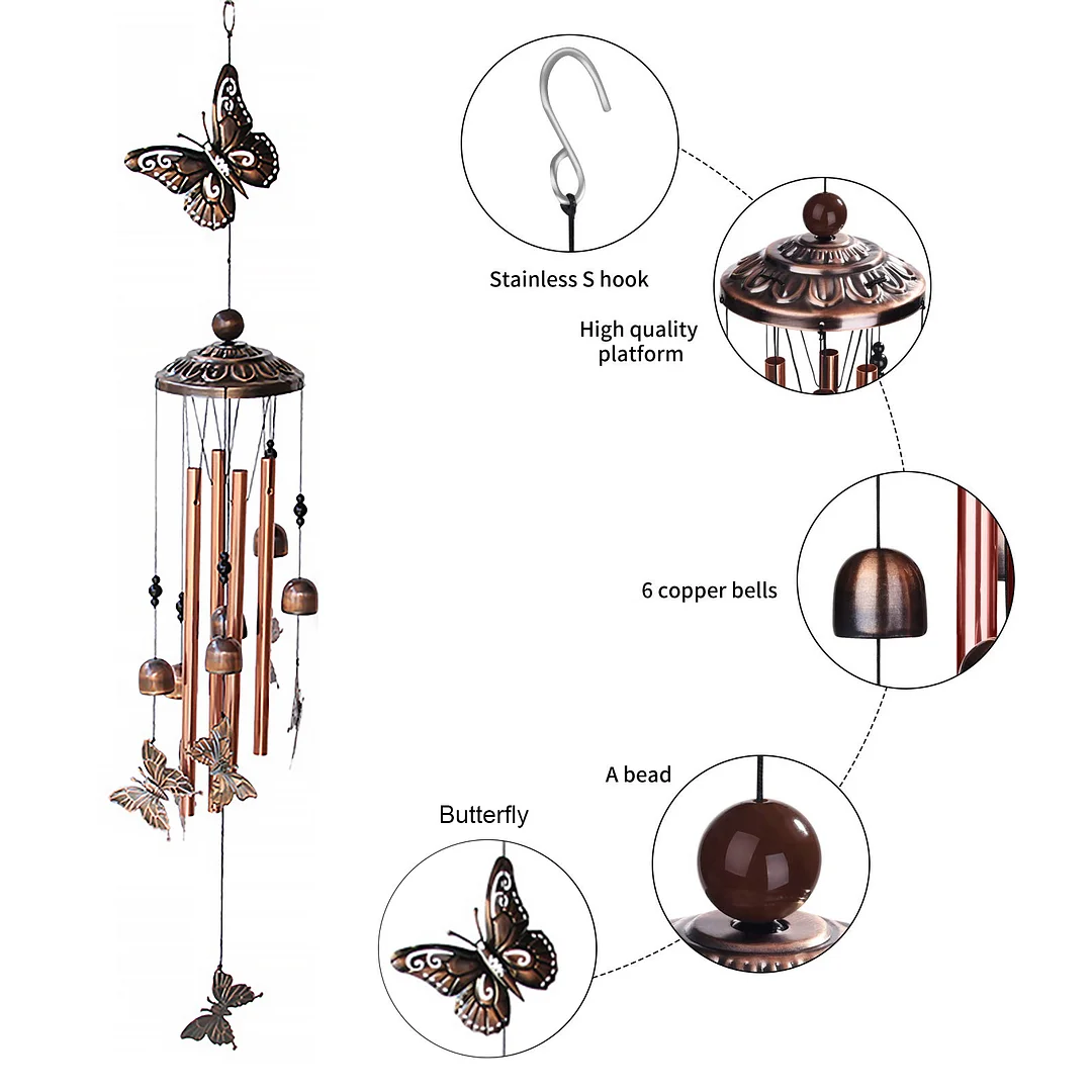 Animal Wind Chime Outdoor, Wind Bell Tubes, for Garden, Yard (Butterfly)