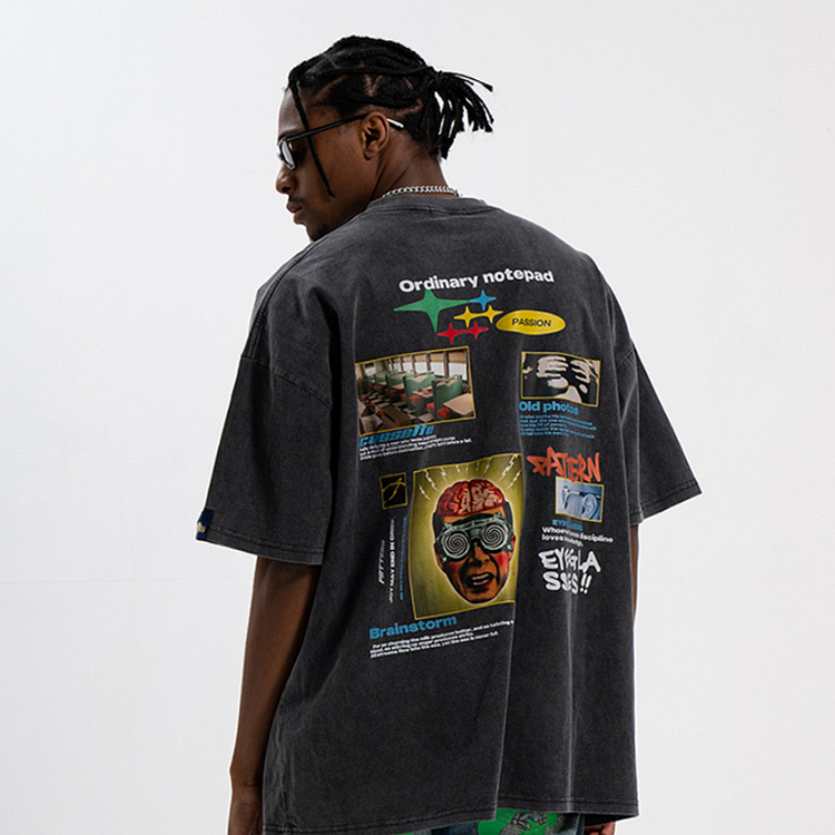 Men Vintage Print Dropped Shoulder Oversized Hip Hop T-Shirt at Hiphopee