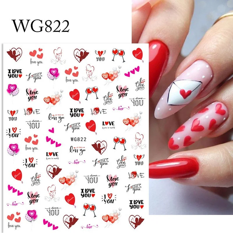 1PC 3D Nail Stickers Red Heart Love Self-Adhesive Slider Nail Art Decorations Valentine's Day Decals Manicure Accessories Tool-Nail Inspo