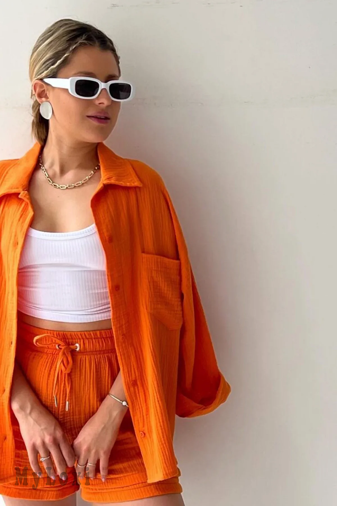 Long sleeve shirt short set