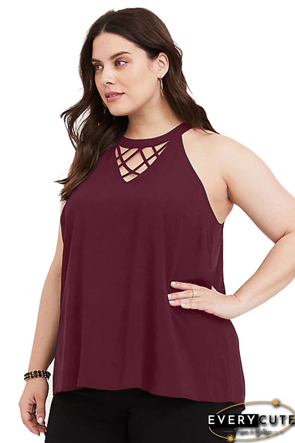 Plus Size Red Challis Goddess Lattice Tank