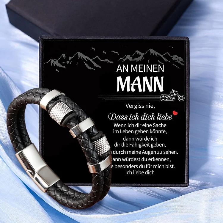Herren Leder Armband mit Edelstahlverschluss-An meinen Mann-Geschenk mit Nachrichtenkarte