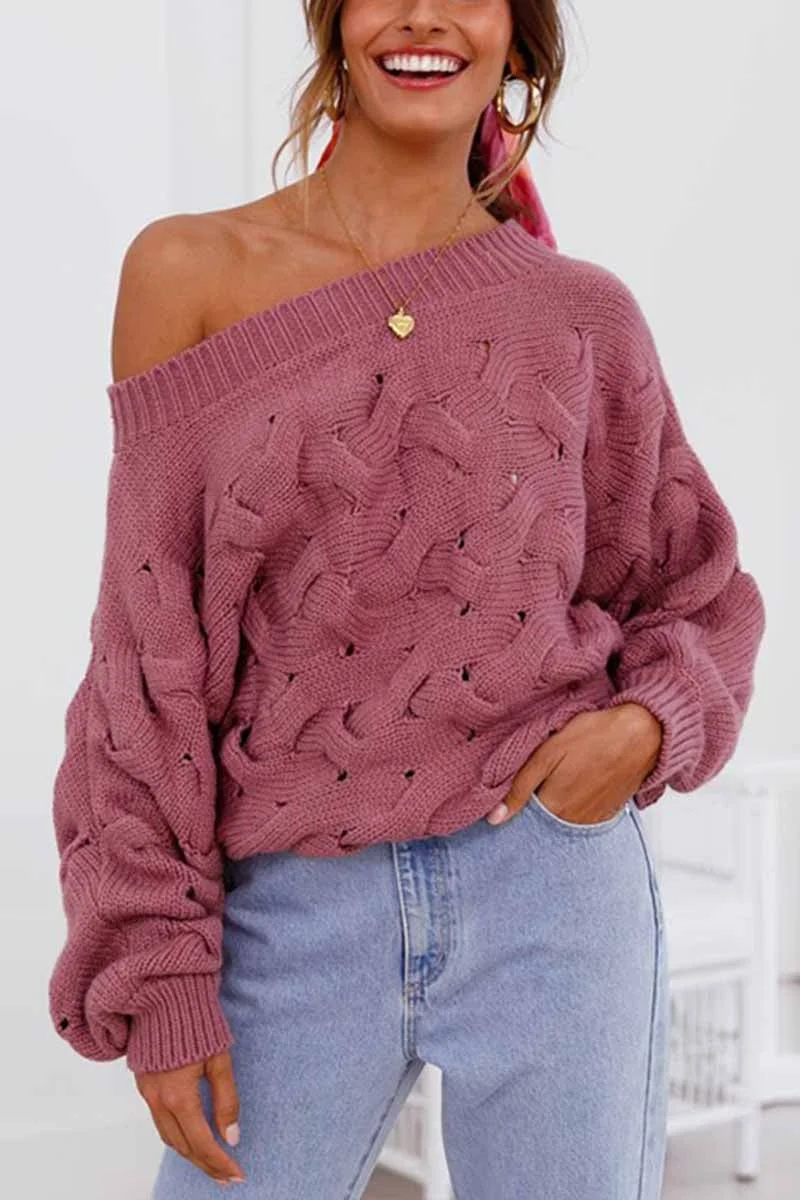 Strapless Hollow Lantern Sleeve Sweater(3 Colors)